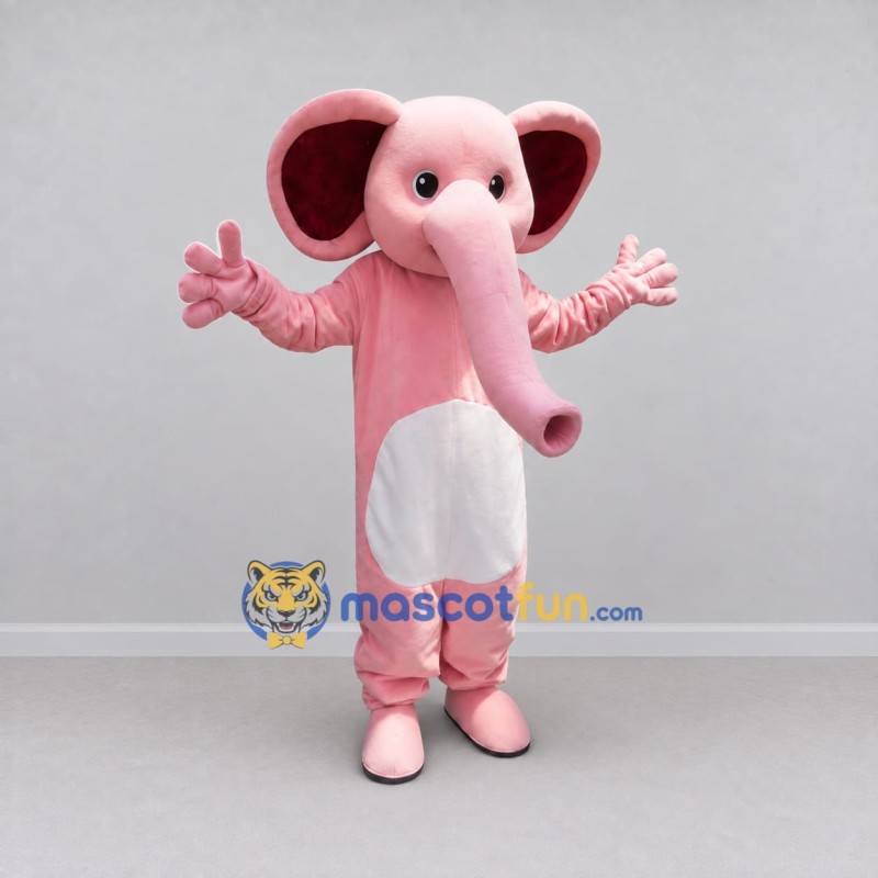 Custom Pink and White Elephant Mascot Costume Adult Full Body Suit for Children's Events