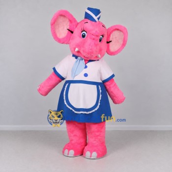 Custom Pink Blue and White Elephant in Uniform Mascot Costume Adult Full Body Suit for Children's Events Custom Pink Blue and White Elephant in Uniform Mascot Costume Adult Full Body Suit for Children's Events