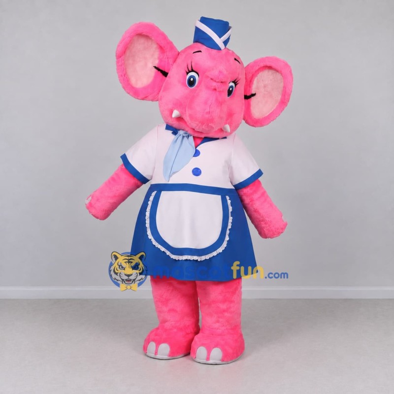 Custom Pink Blue and White Elephant in Uniform Mascot Costume Adult Full Body Suit for Children's Events Custom Pink Blue and White Elephant in Uniform Mascot Costume Adult Full Body Suit for Children's Events