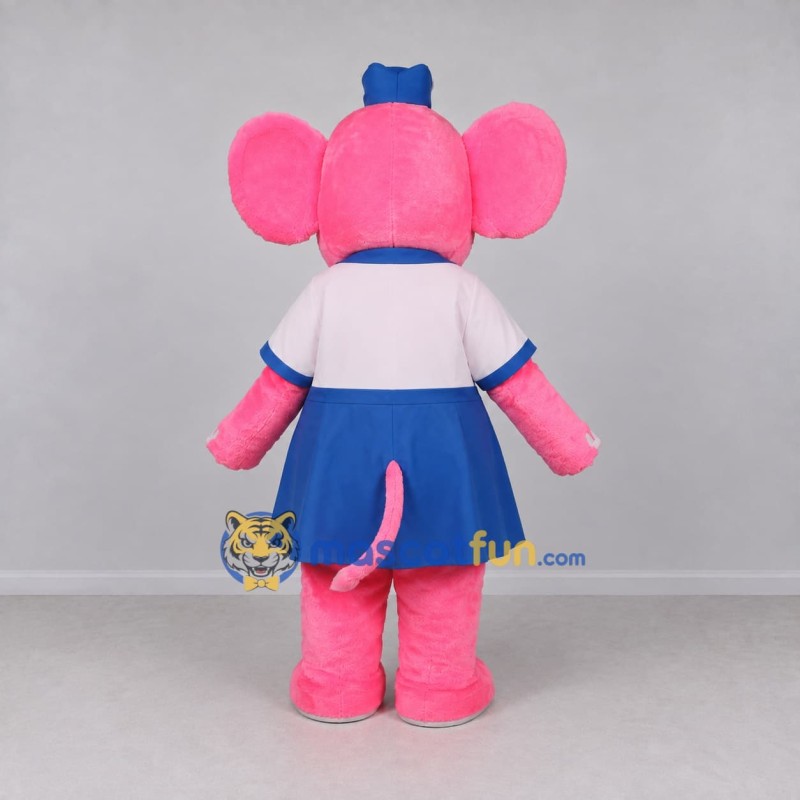 Custom Pink Blue and White Elephant in Uniform Mascot Costume Adult Full Body Suit for Children's Events Custom Pink Blue and White Elephant in Uniform Mascot Costume Adult Full Body Suit for Children's Events