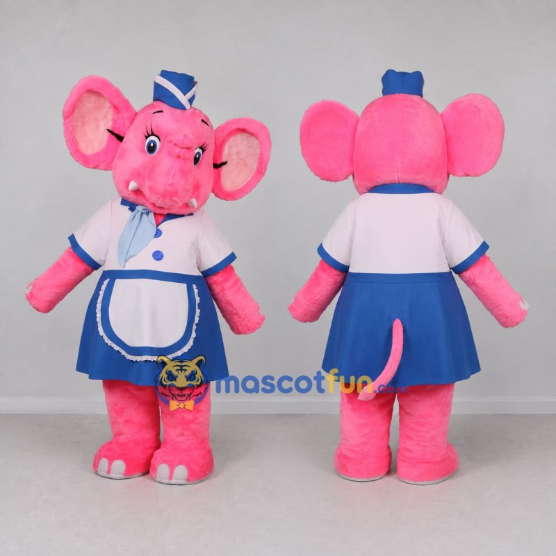 Custom Pink Blue and White Elephant in Uniform Mascot Costume Adult Full Body Suit for Children's Events Custom Pink Blue and White Elephant in Uniform Mascot Costume Adult Full Body Suit for Children's Events