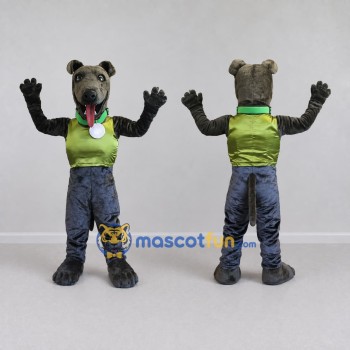 Custom Gray and Green Dog in Sportswear Mascot Costume Adult Full Body Suit for Sports Events
