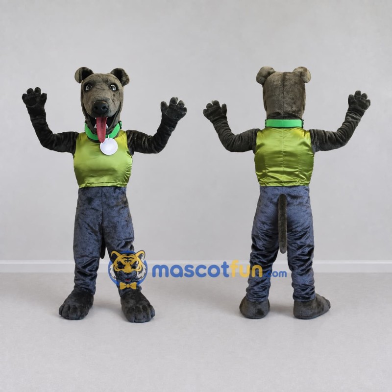 Custom Gray and Green Dog in Sportswear Mascot Costume Adult Full Body Suit for Sports Events Custom Gray and Green Dog in Sportswear Mascot Costume Adult Full Body Suit for Sports Events