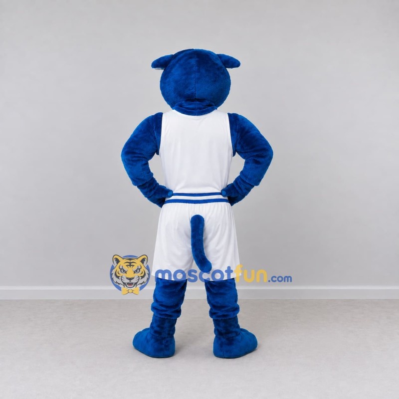 Custom Blue and White Big Panther in Sportswear Mascot Costume Adult Full Body Suit for Sports Events Custom Blue and White Big Panther in Sportswear Mascot Costume Adult Full Body Suit for Sports Events
