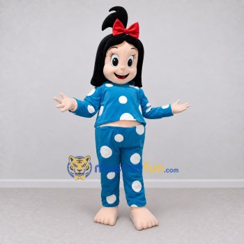 Custom Blue and White Girl in Polka Dot Pajamas Mascot Costume Adult Full Body Suit for Children's Events Custom Blue and White Girl in Polka Dot Pajamas Mascot Costume Adult Full Body Suit for Children's Events