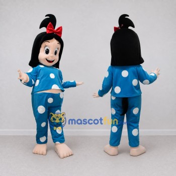 Custom Blue and White Girl in Polka Dot Pajamas Mascot Costume Adult Full Body Suit for Children's Events