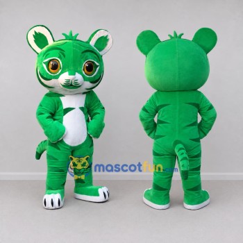 Custom Green and White Tiger Mascot Costume Adult Full Body Suit for Children's Events