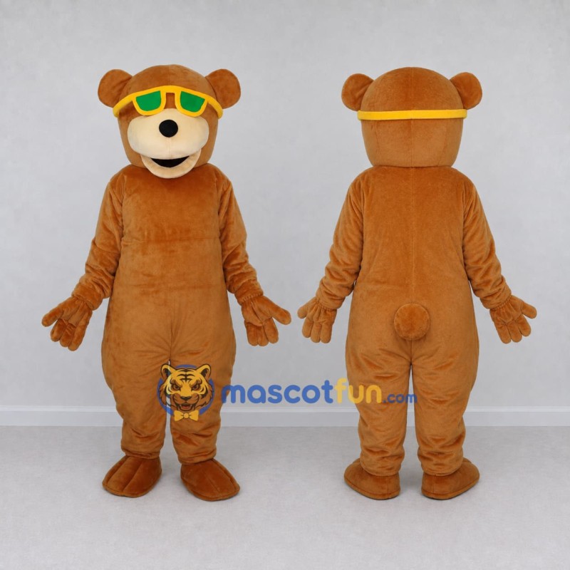 Custom Brown and Yellow Bear with Sunglasses Mascot Costume Adult Full Body Suit for Summer Events Custom Brown and Yellow Bear with Sunglasses Mascot Costume Adult Full Body Suit for Summer Events