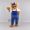 Custom Brown Blue and White Teddy Bear in Overalls Mascot Costume Adult Full Body Suit for Children's Events