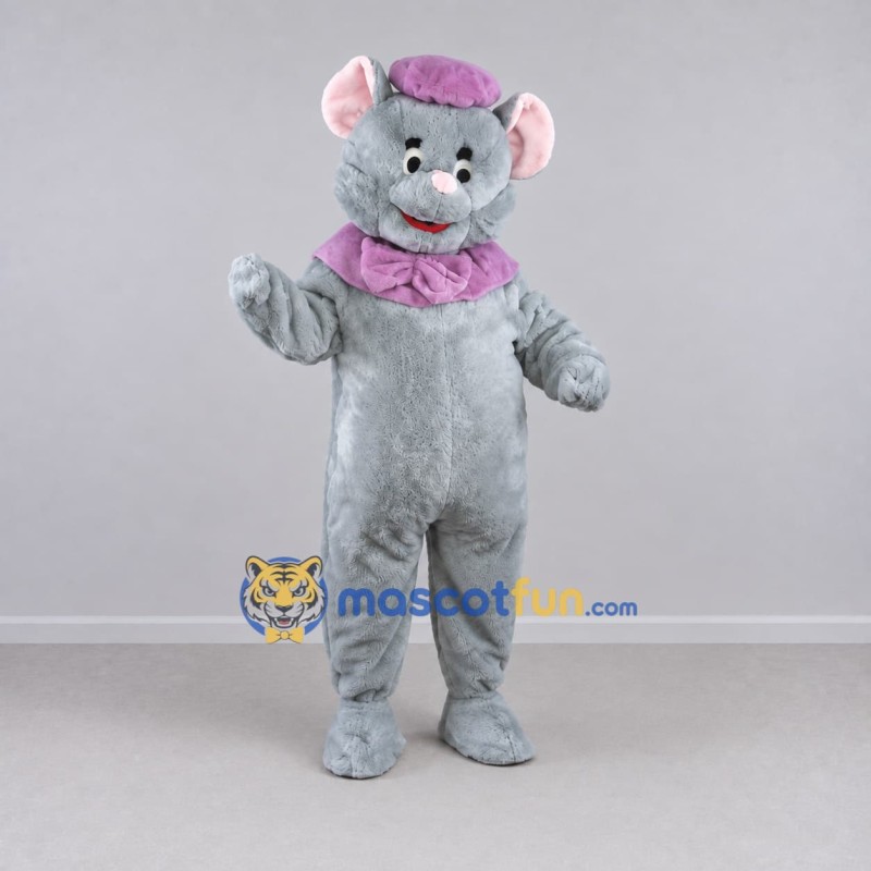 Custom Gray and Purple Mouse with Hat Mascot Costume Adult Full Body Suit for Children's Events Custom Gray and Purple Mouse with Hat Mascot Costume Adult Full Body Suit for Children's Events
