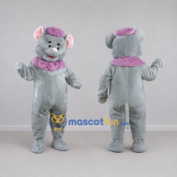 Custom Gray and Purple Mouse with Hat Mascot Costume Adult Full Body Suit for Children's Events