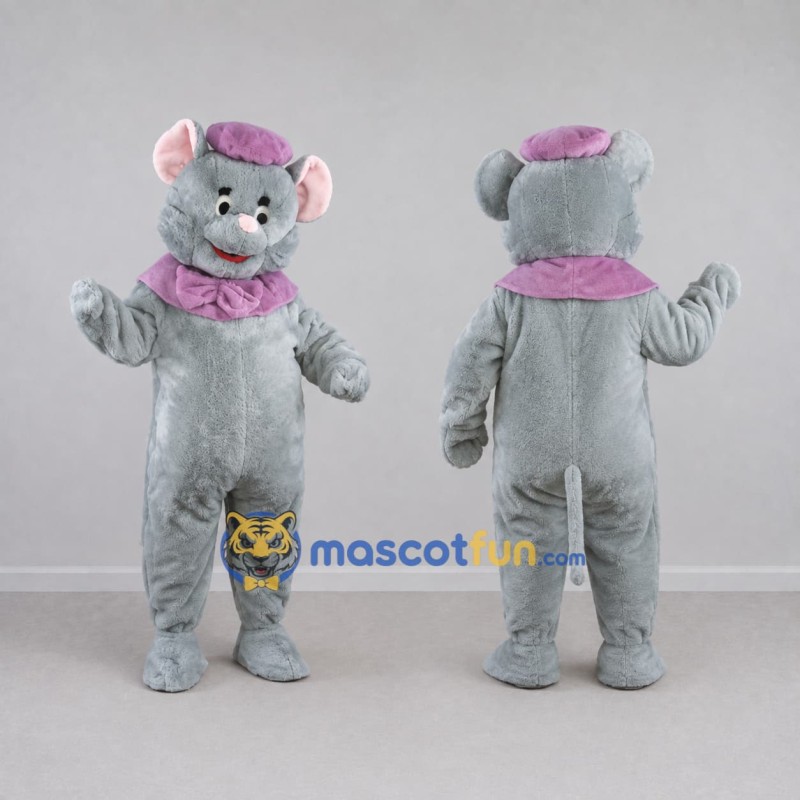 Custom Gray and Purple Mouse with Hat Mascot Costume Adult Full Body Suit for Children's Events Custom Gray and Purple Mouse with Hat Mascot Costume Adult Full Body Suit for Children's Events