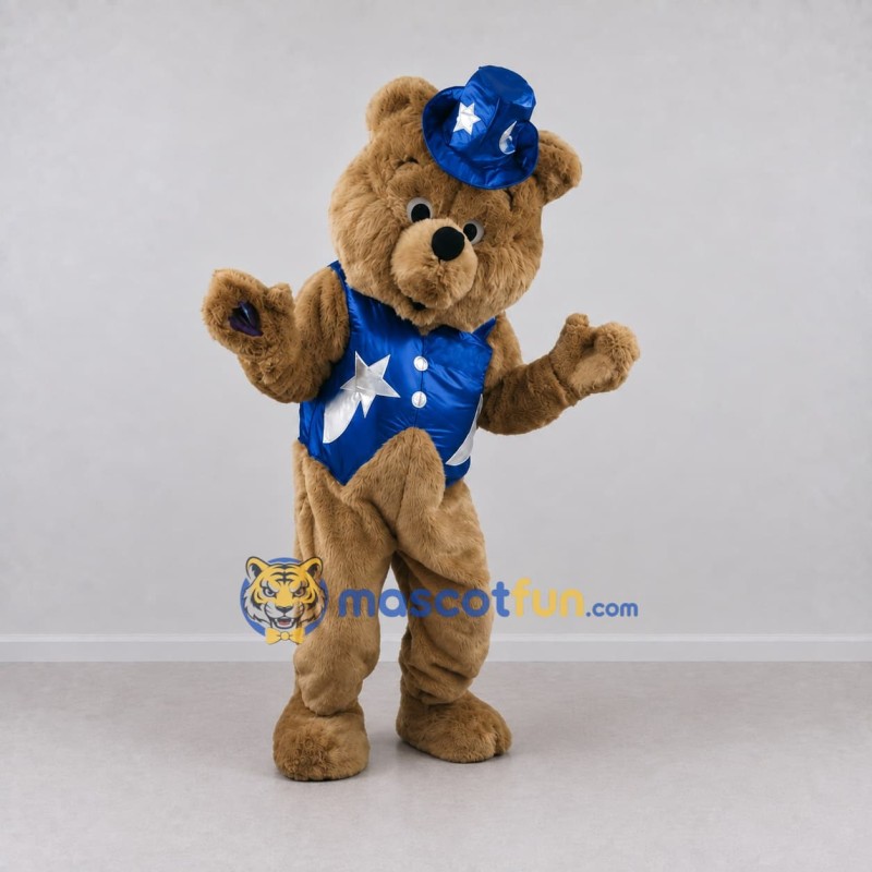 Custom Brown and Blue Magician Bear Mascot Costume Adult Full Body Suit for Party Events