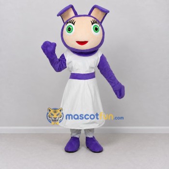 Custom Purple and White Girl in Bunny Hood Mascot Costume Adult Full Body Suit for Children's Events Custom Purple and White Girl in Bunny Hood Mascot Costume Adult Full Body Suit for Children's Events