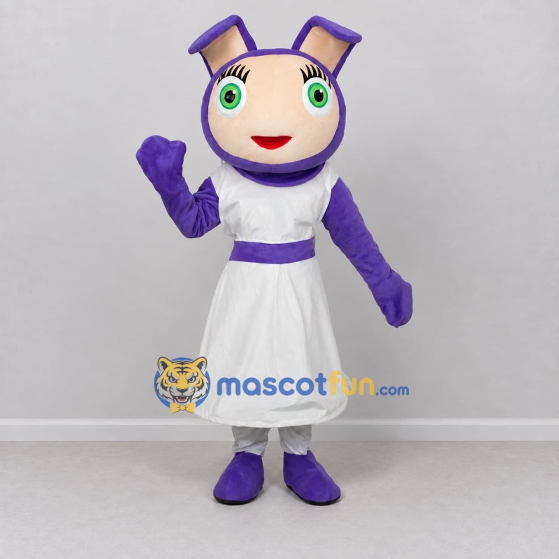 Custom Purple and White Girl in Bunny Hood Mascot Costume Adult Full Body Suit for Children's Events Custom Purple and White Girl in Bunny Hood Mascot Costume Adult Full Body Suit for Children's Events