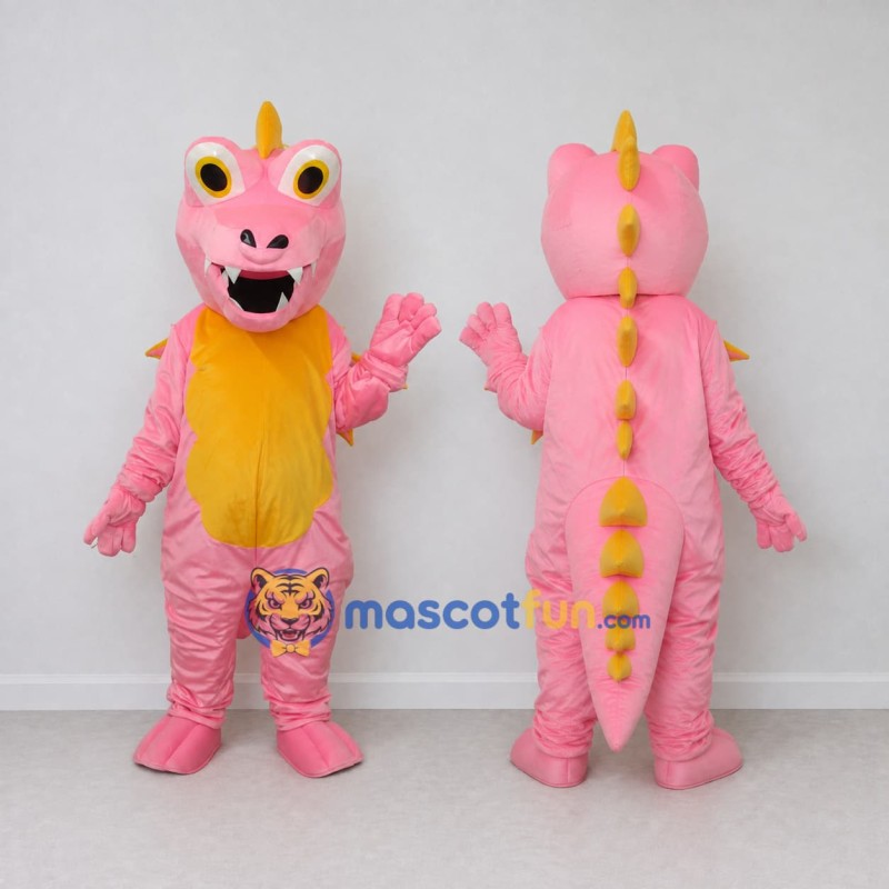 Custom Pink and Yellow Dragon Mascot Costume Adult Full Body Suit for Festival Events Custom Pink and Yellow Dragon Mascot Costume Adult Full Body Suit for Festival Events