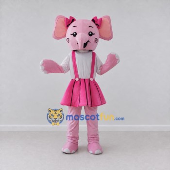 Custom Pink and White Elephant in Skirt Mascot Costume Adult Full Body Suit for Children's Events Custom Pink and White Elephant in Skirt Mascot Costume Adult Full Body Suit for Children's Events