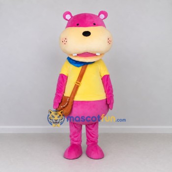 Custom Pink and Yellow Hippopotamus in T-Shirt Mascot Costume Adult Full Body Suit for Children's Events