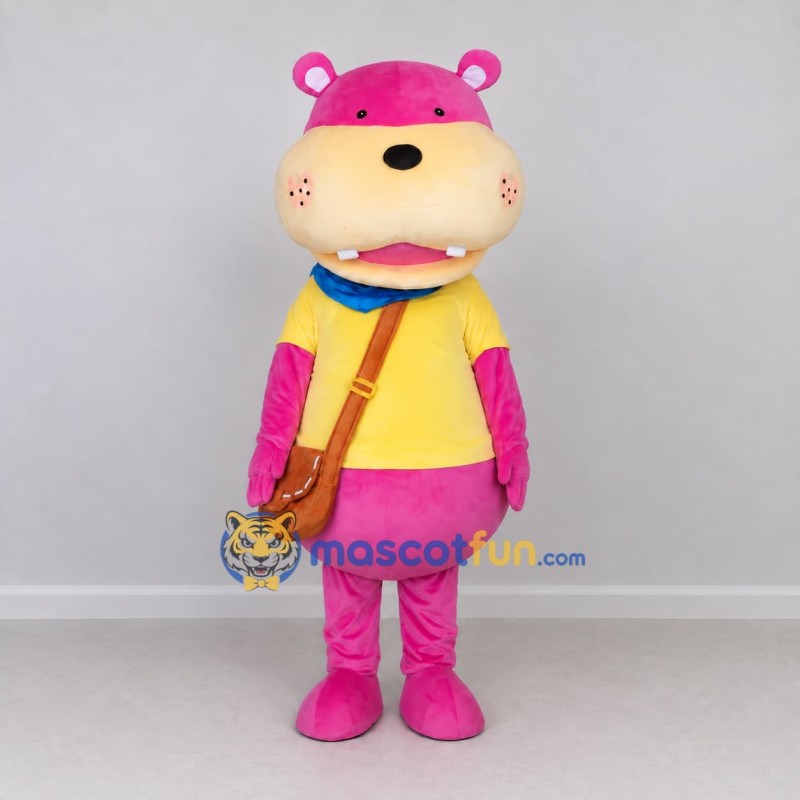 Custom Pink and Yellow Hippopotamus in T-Shirt Mascot Costume Adult Full Body Suit for Children's Events Custom Pink and Yellow Hippopotamus in T-Shirt Mascot Costume Adult Full Body Suit for Children's Events