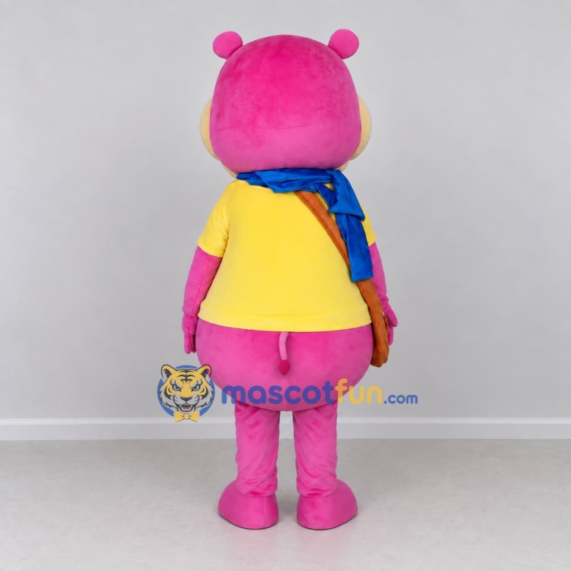 Custom Pink and Yellow Hippopotamus in T-Shirt Mascot Costume Adult Full Body Suit for Children's Events Custom Pink and Yellow Hippopotamus in T-Shirt Mascot Costume Adult Full Body Suit for Children's Events