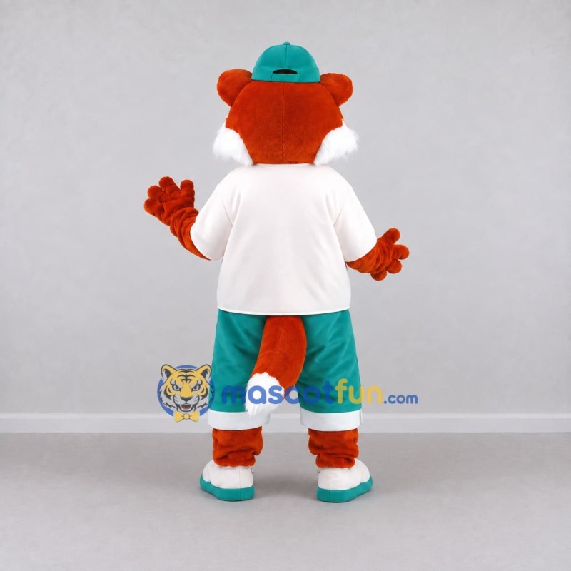 Custom Orange White and Teal Fox in Sportswear Mascot Costume Adult Full Body Suit for Sports Events Custom Orange White and Teal Fox in Sportswear Mascot Costume Adult Full Body Suit for Sports Events