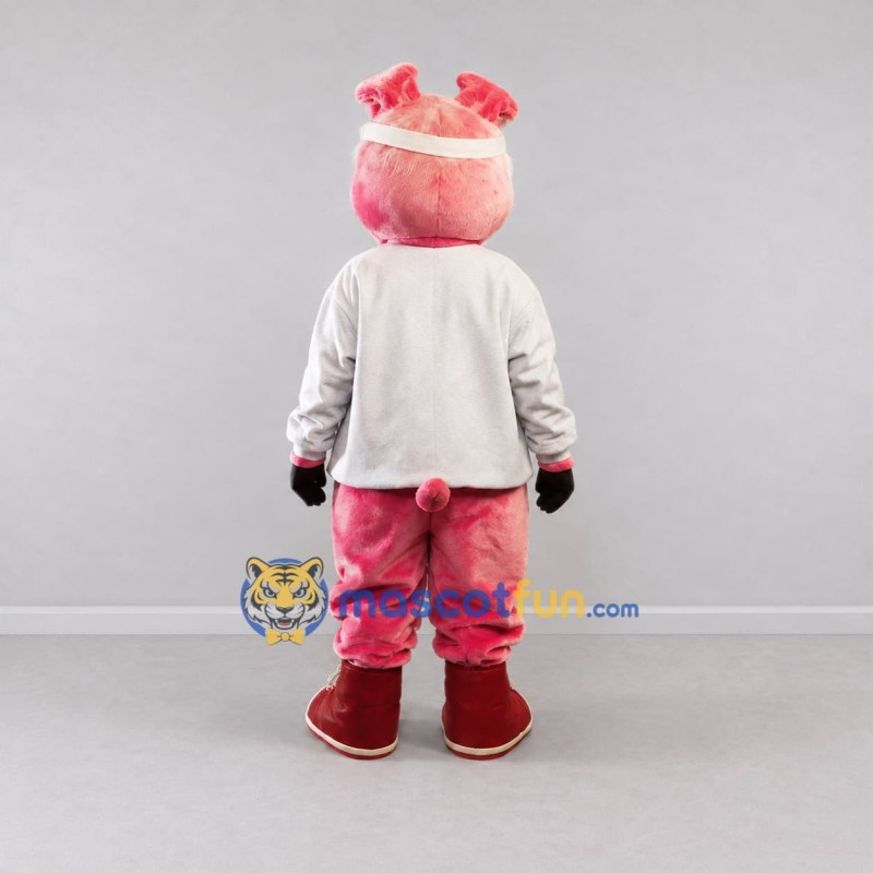 Custom Pink and White Pig in Jacket Mascot Costume Adult Full Body Suit for Children's Events Custom Pink and White Pig in Jacket Mascot Costume Adult Full Body Suit for Children's Events
