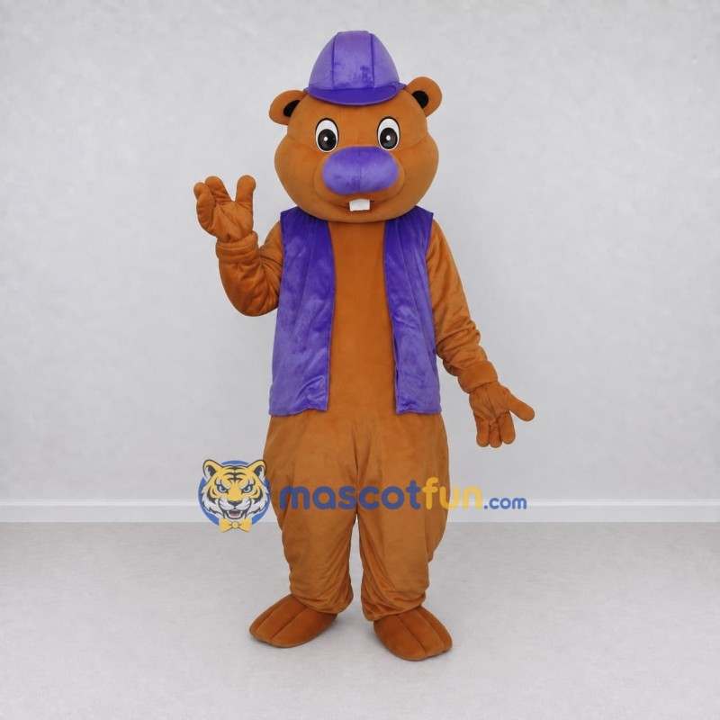 Custom Brown and Purple Rodent in Vest Mascot Costume Adult Full Body Suit for Children's Events Custom Brown and Purple Rodent in Vest Mascot Costume Adult Full Body Suit for Children's Events