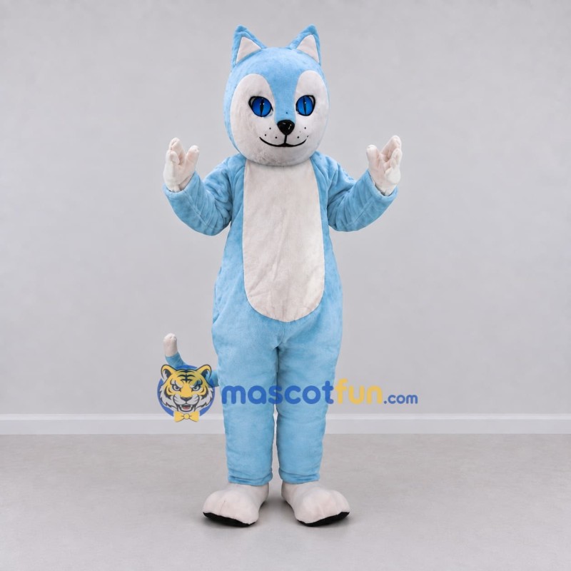 Custom Light Blue and White Cat Mascot Costume Adult Full Body Suit for Children's Events Custom Light Blue and White Cat Mascot Costume Adult Full Body Suit for Children's Events