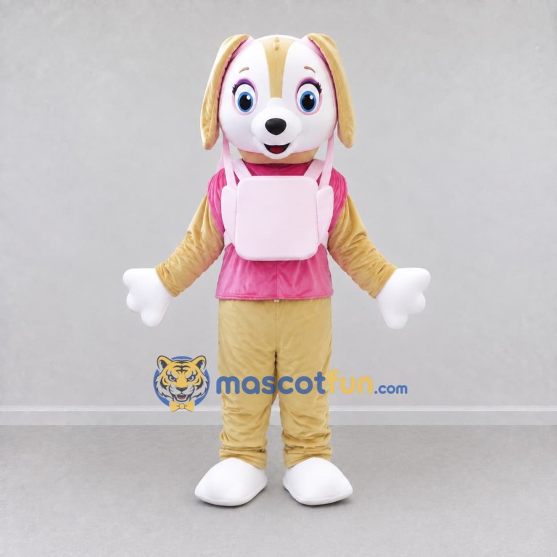 Custom Tan Pink and White Aviator Puppy Mascot Costume Adult Full Body Suit for Children's Events Custom Tan Pink and White Aviator Puppy Mascot Costume Adult Full Body Suit for Children's Events