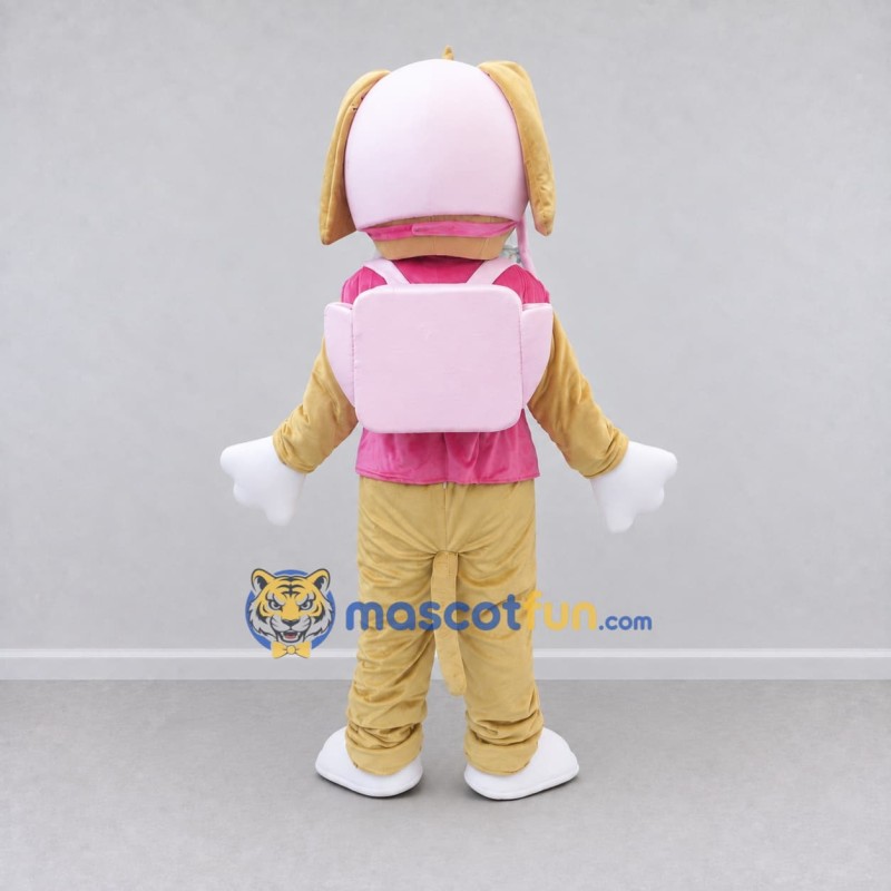 Custom Tan Pink and White Aviator Puppy Mascot Costume Adult Full Body Suit for Children's Events Custom Tan Pink and White Aviator Puppy Mascot Costume Adult Full Body Suit for Children's Events