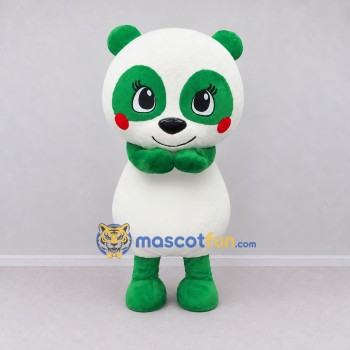 Custom Green and White Panda with Bow Tie Mascot Costume Adult Full Body Suit for Children's Events Custom Green and White Panda with Bow Tie Mascot Costume Adult Full Body Suit for Children's Events