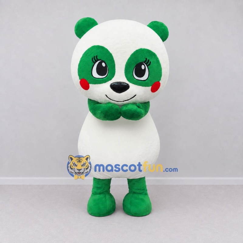 Custom Green and White Panda with Bow Tie Mascot Costume Adult Full Body Suit for Children's Events Custom Green and White Panda with Bow Tie Mascot Costume Adult Full Body Suit for Children's Events