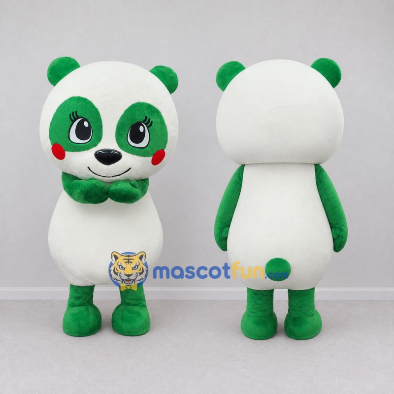 Custom Green and White Panda with Bow Tie Mascot Costume Adult Full Body Suit for Children's Events Custom Green and White Panda with Bow Tie Mascot Costume Adult Full Body Suit for Children's Events