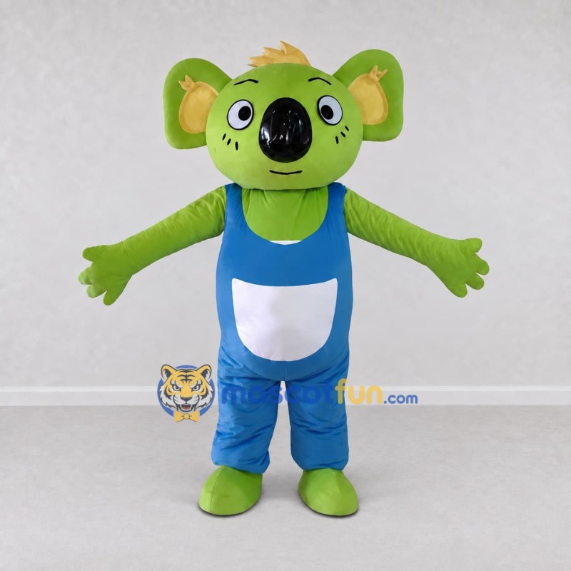 Custom Green and Blue Koala in Overalls Mascot Costume Adult Full Body Suit for Children's Events