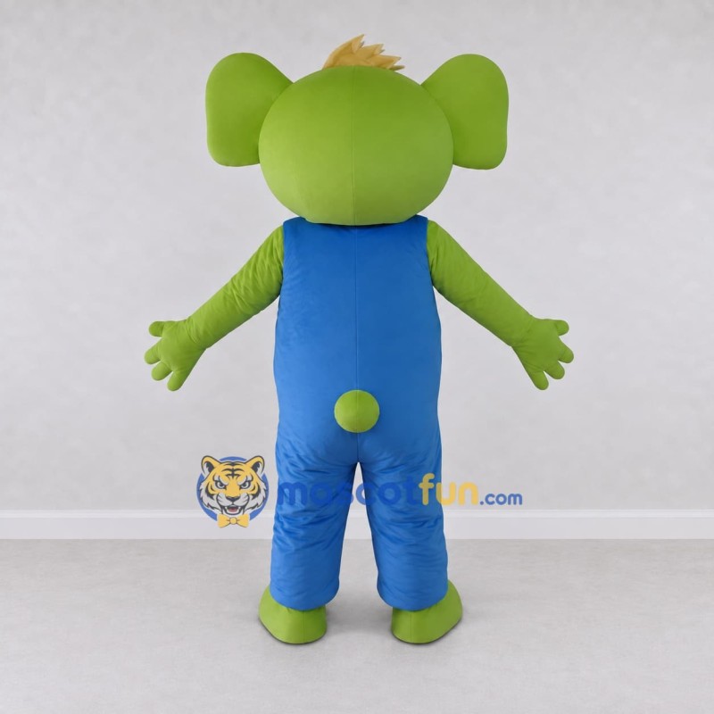 Custom Green and Blue Koala in Overalls Mascot Costume Adult Full Body Suit for Children's Events