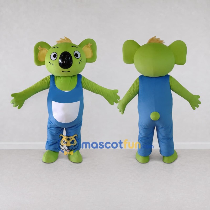 Custom Green and Blue Koala in Overalls Mascot Costume Adult Full Body Suit for Children's Events