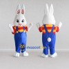 Custom White Blue and Red Rabbit in Overalls Mascot Costume Adult Full Body Suit for Easter Events Custom White Blue and Red Rabbit in Overalls Mascot Costume Adult Full Body Suit for Easter Events
