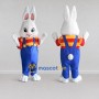 Custom White Blue and Red Rabbit in Overalls Mascot Costume Adult Full Body Suit for Easter Events