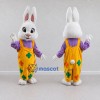 Custom White Yellow and Purple Rabbit in Overalls Mascot Costume Adult Full Body Suit for Easter Events