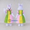 Custom White Green and Pink Rabbit in Dress Mascot Costume Adult Full Body Suit for Easter Events Custom White Green and Pink Rabbit in Dress Mascot Costume Adult Full Body Suit for Easter Events