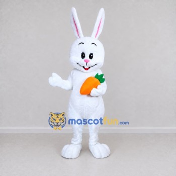 Custom White and Orange Rabbit with Carrot Mascot Costume Adult Full Body Suit for Easter Events Custom White and Orange Rabbit with Carrot Mascot Costume Adult Full Body Suit for Easter Events