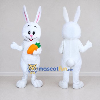 Custom White and Orange Rabbit with Carrot Mascot Costume Adult Full Body Suit for Easter Events