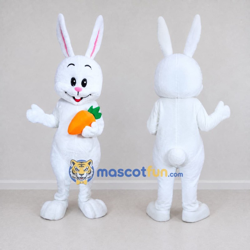 Custom White and Orange Rabbit with Carrot Mascot Costume Adult Full Body Suit for Easter Events Custom White and Orange Rabbit with Carrot Mascot Costume Adult Full Body Suit for Easter Events