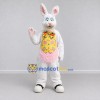 Custom White Pink and Yellow Rabbit with Tie Mascot Costume Adult Full Body Suit for Easter Events Custom White Pink and Yellow Rabbit with Tie Mascot Costume Adult Full Body Suit for Easter Events
