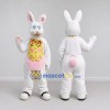 Custom White Pink and Yellow Rabbit with Tie Mascot Costume Adult Full Body Suit for Easter Events Custom White Pink and Yellow Rabbit with Tie Mascot Costume Adult Full Body Suit for Easter Events