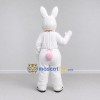 Custom White Pink and Yellow Rabbit with Tie Mascot Costume Adult Full Body Suit for Easter Events Custom White Pink and Yellow Rabbit with Tie Mascot Costume Adult Full Body Suit for Easter Events