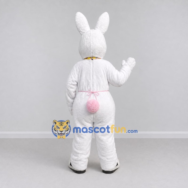 Custom White Pink and Yellow Rabbit with Tie Mascot Costume Adult Full Body Suit for Easter Events Custom White Pink and Yellow Rabbit with Tie Mascot Costume Adult Full Body Suit for Easter Events