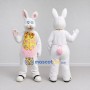 Custom White Pink and Yellow Rabbit with Tie Mascot Costume Adult Full Body Suit for Easter Events