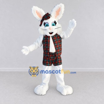 Custom White Red and Green Rabbit in Plaid Outfit Mascot Costume Adult Full Body Suit for Easter Events Custom White Red and Green Rabbit in Plaid Outfit Mascot Costume Adult Full Body Suit for Easter Events