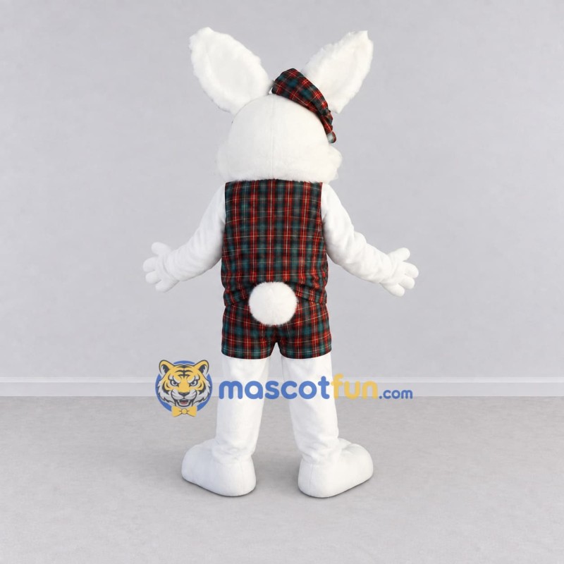 Custom White Red and Green Rabbit in Plaid Outfit Mascot Costume Adult Full Body Suit for Easter Events Custom White Red and Green Rabbit in Plaid Outfit Mascot Costume Adult Full Body Suit for Easter Events